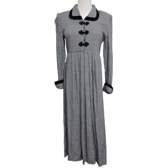 Jessica Howard Vtg 80s Dark Academia Librarian Velvet Houndstooth Midi Dress 10 - Picture 1 of 12